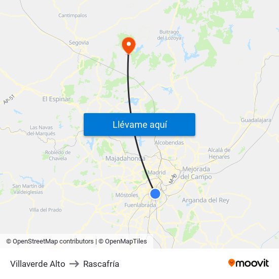 Villaverde Alto to Rascafría map