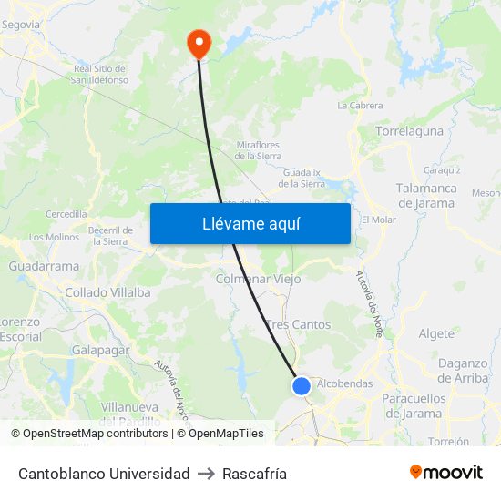Cantoblanco Universidad to Rascafría map