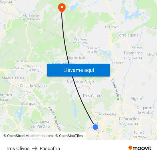 Tres Olivos to Rascafría map