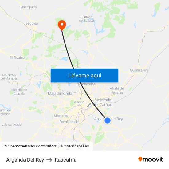 Arganda Del Rey to Rascafría map