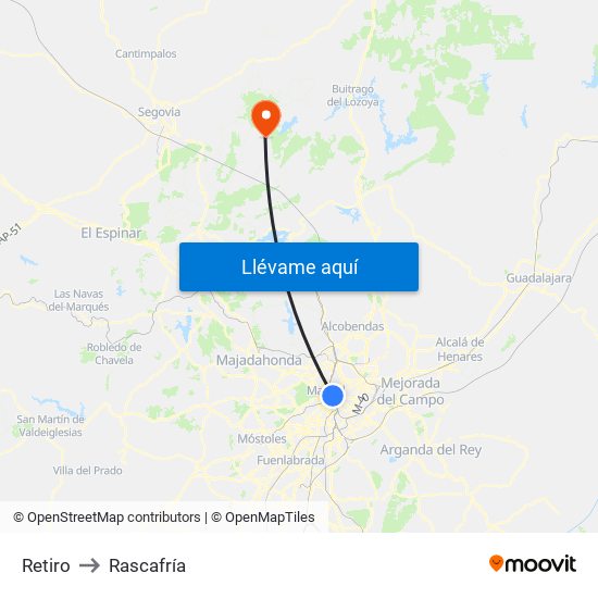 Retiro to Rascafría map