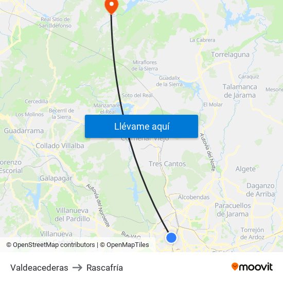Valdeacederas to Rascafría map