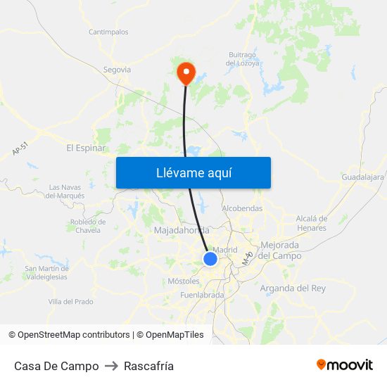 Casa De Campo to Rascafría map