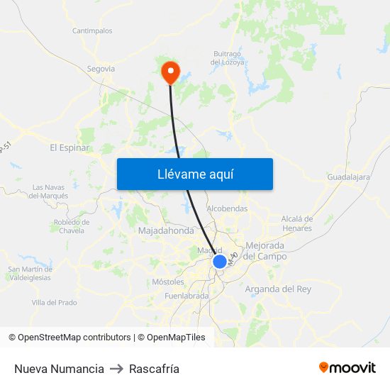 Nueva Numancia to Rascafría map