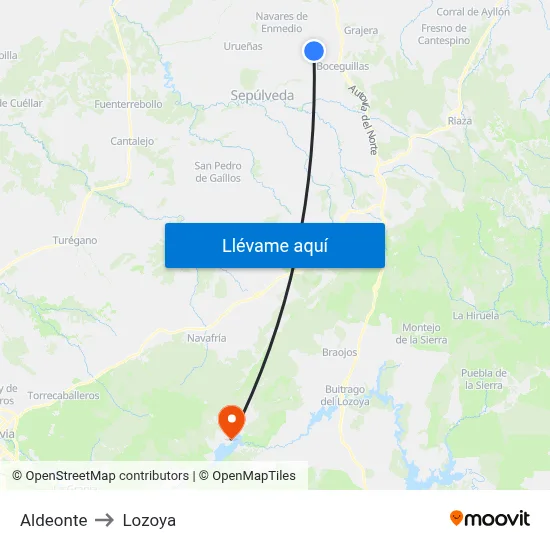 Aldeonte to Lozoya map