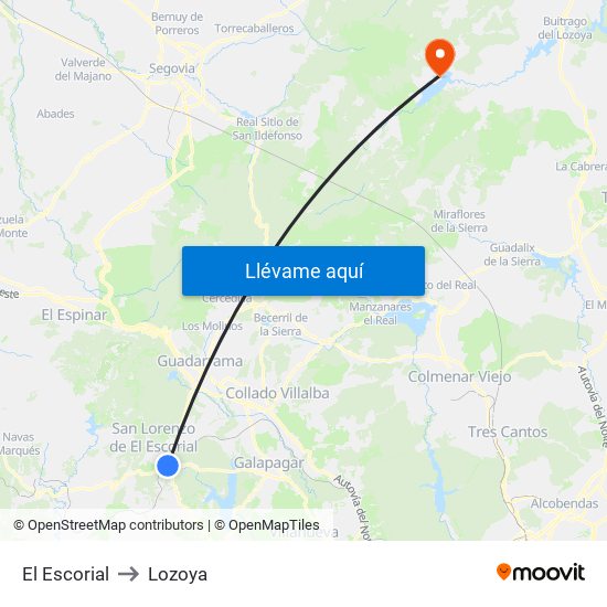 El Escorial to Lozoya map