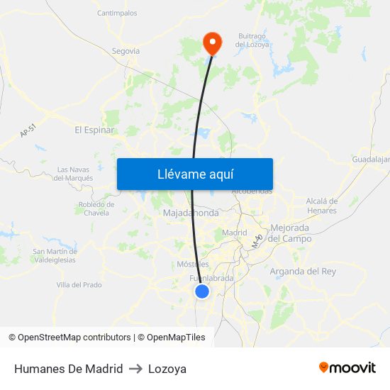 Humanes De Madrid to Lozoya map