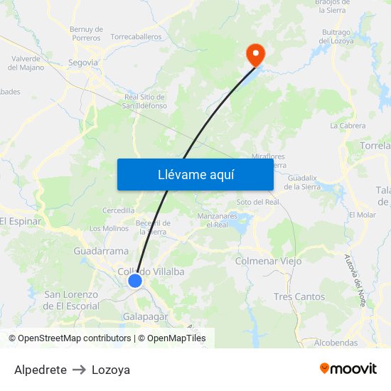 Alpedrete to Lozoya map