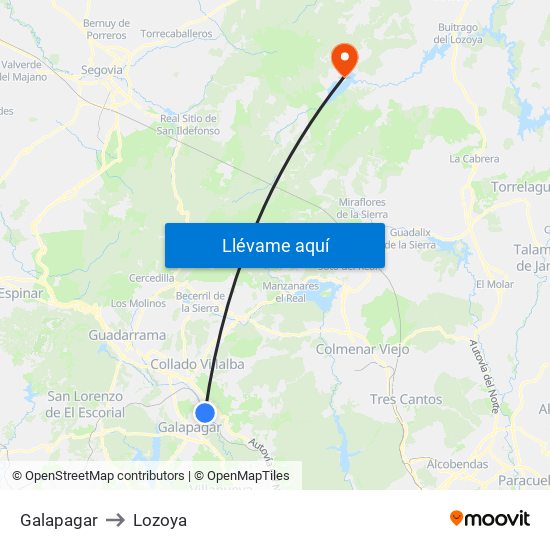 Galapagar to Lozoya map