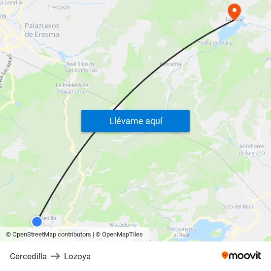 Cercedilla to Lozoya map