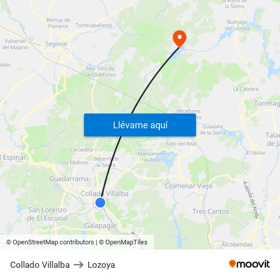 Collado Villalba to Lozoya map