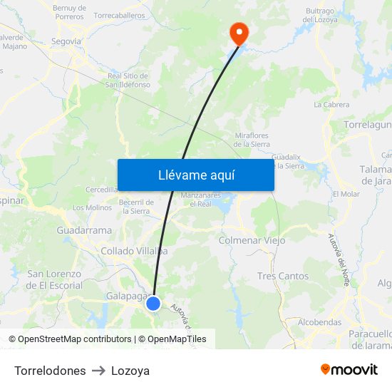 Torrelodones to Lozoya map