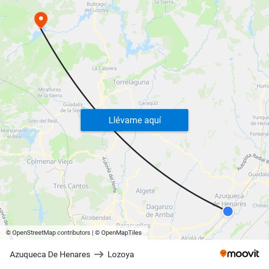 Azuqueca De Henares to Lozoya map