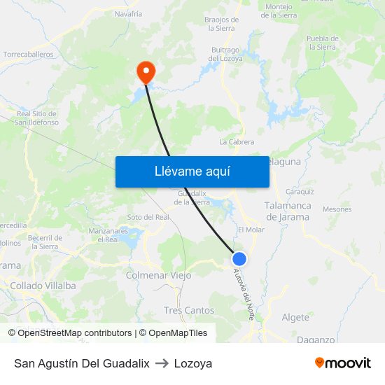 San Agustín Del Guadalix to Lozoya map