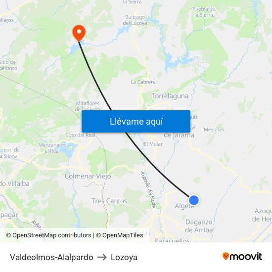 Valdeolmos-Alalpardo to Lozoya map