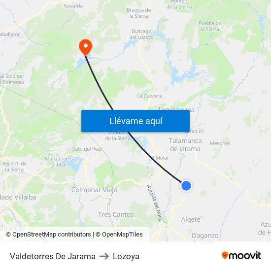 Valdetorres De Jarama to Lozoya map