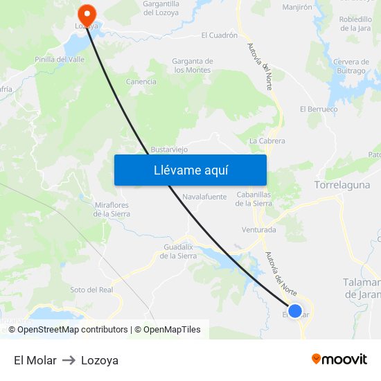 El Molar to Lozoya map