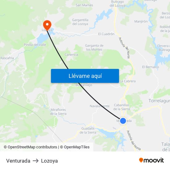 Venturada to Lozoya map