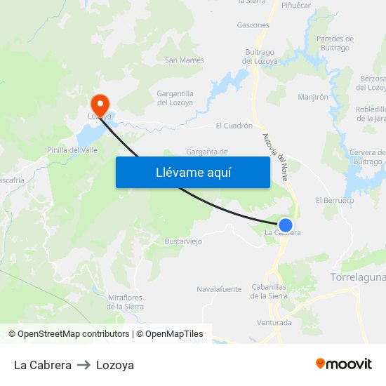 La Cabrera to Lozoya map