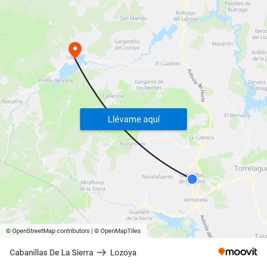 Cabanillas De La Sierra to Lozoya map