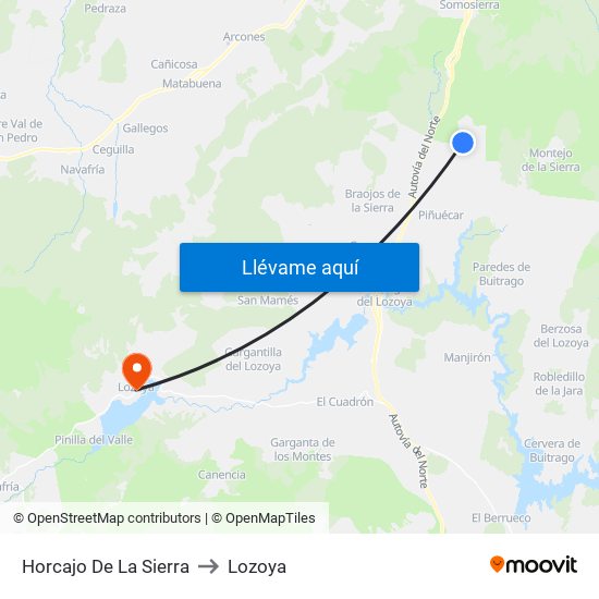 Horcajo De La Sierra to Lozoya map