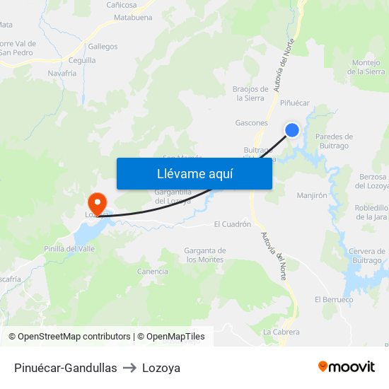 Pinuécar-Gandullas to Lozoya map