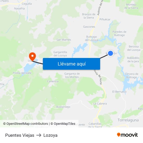 Puentes Viejas to Lozoya map