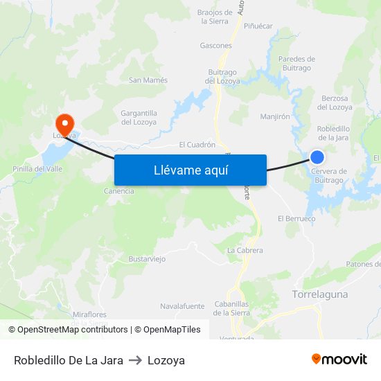 Robledillo De La Jara to Lozoya map