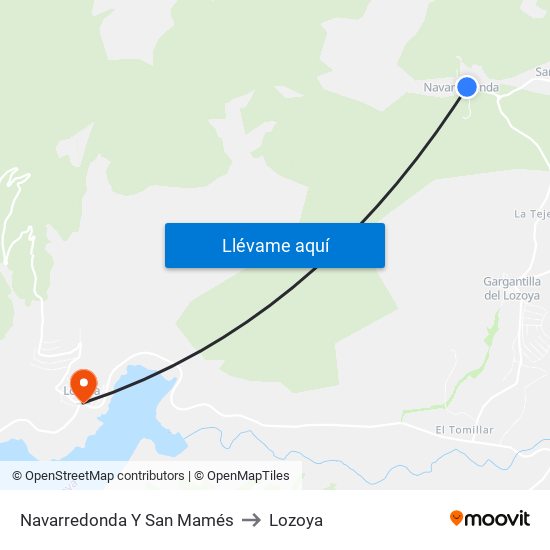 Navarredonda Y San Mamés to Lozoya map