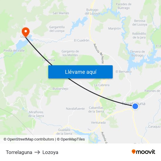 Torrelaguna to Lozoya map