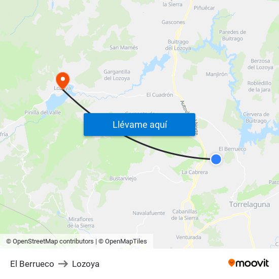 El Berrueco to Lozoya map