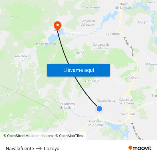 Navalafuente to Lozoya map