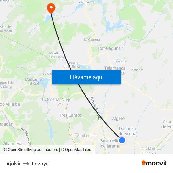 Ajalvir to Lozoya map
