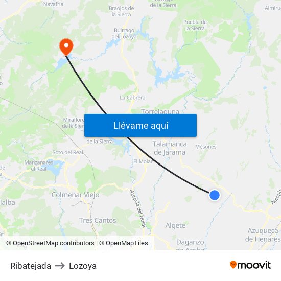 Ribatejada to Lozoya map