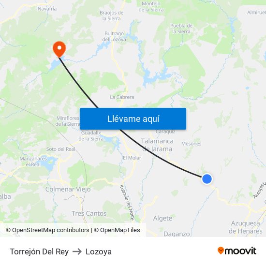 Torrejón Del Rey to Lozoya map