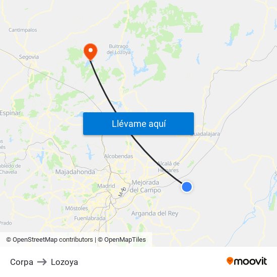 Corpa to Lozoya map