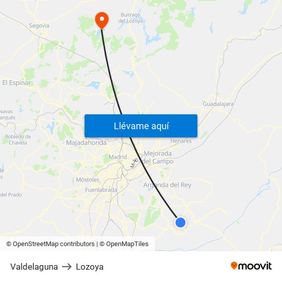 Valdelaguna to Lozoya map
