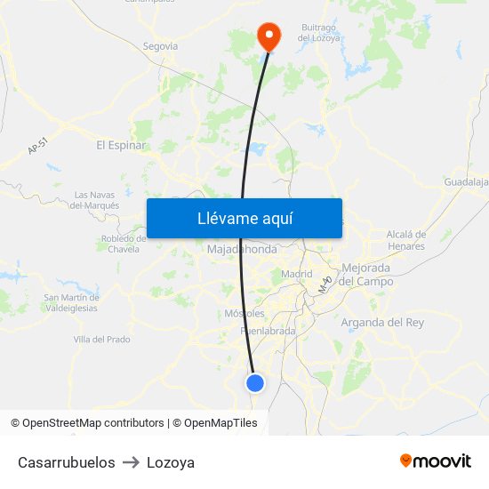 Casarrubuelos to Lozoya map