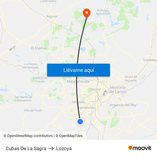 Cubas De La Sagra to Lozoya map