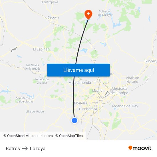 Batres to Lozoya map