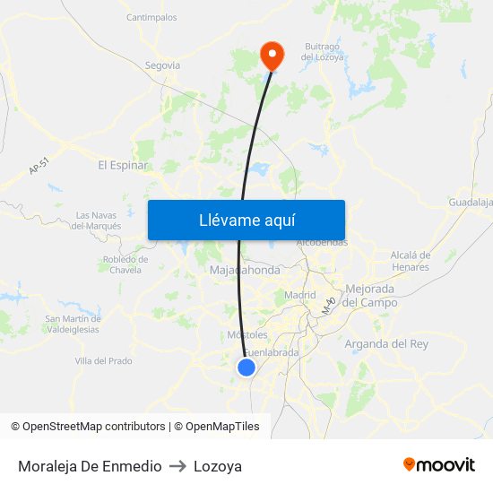 Moraleja De Enmedio to Lozoya map