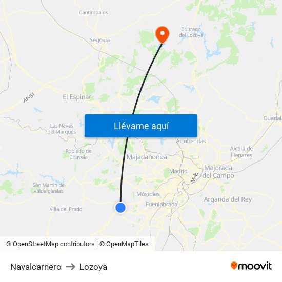 Navalcarnero to Lozoya map