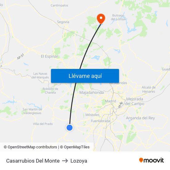 Casarrubios Del Monte to Lozoya map