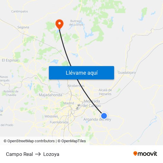 Campo Real to Lozoya map