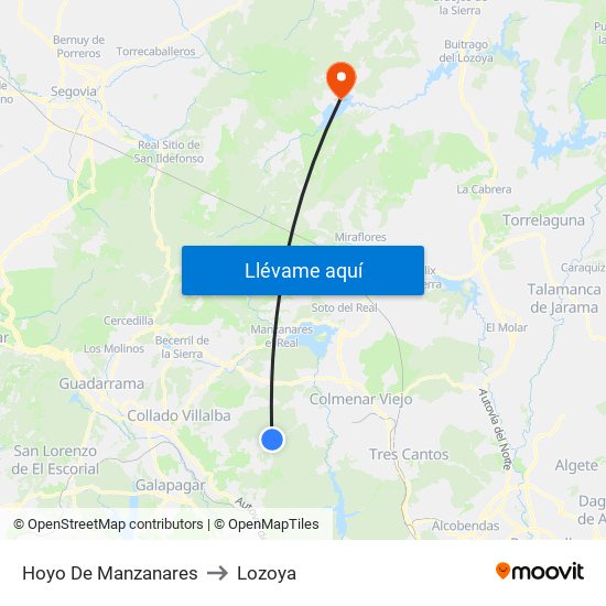 Hoyo De Manzanares to Lozoya map