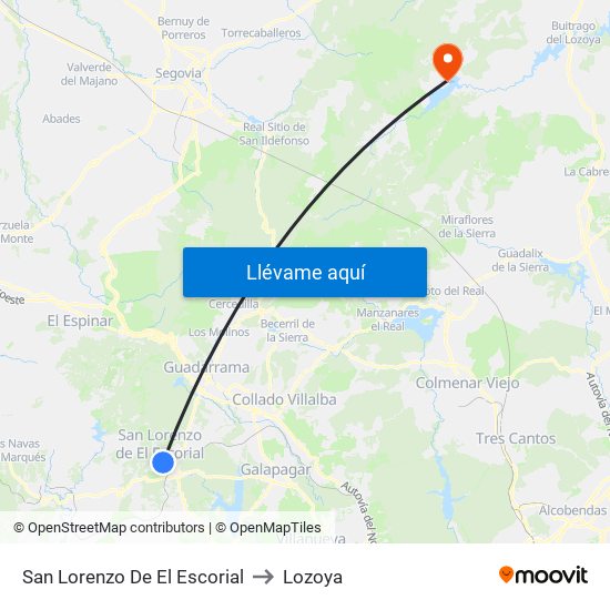 San Lorenzo De El Escorial to Lozoya map