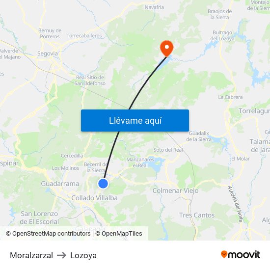 Moralzarzal to Lozoya map