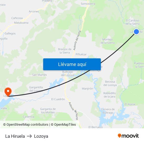 La Hiruela to Lozoya map