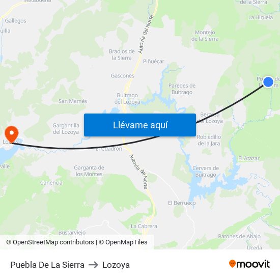 Puebla De La Sierra to Lozoya map