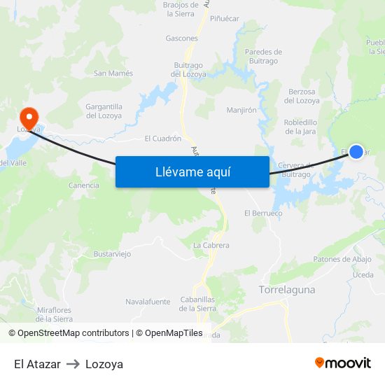 El Atazar to Lozoya map